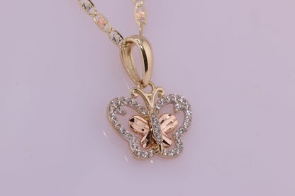 14k Tri Color Cubic Zirconia  Butterfly Pendant B