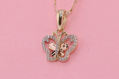 14k Tri Color Cubic Zirconia  Butterfly Pendant B