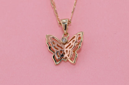 14k Tri Color Cubic Zirconia  Butterfly Pendant A