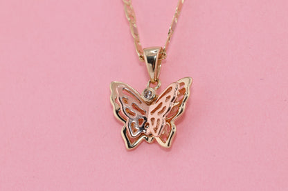 14k Tri Color Cubic Zirconia  Butterfly Pendant A