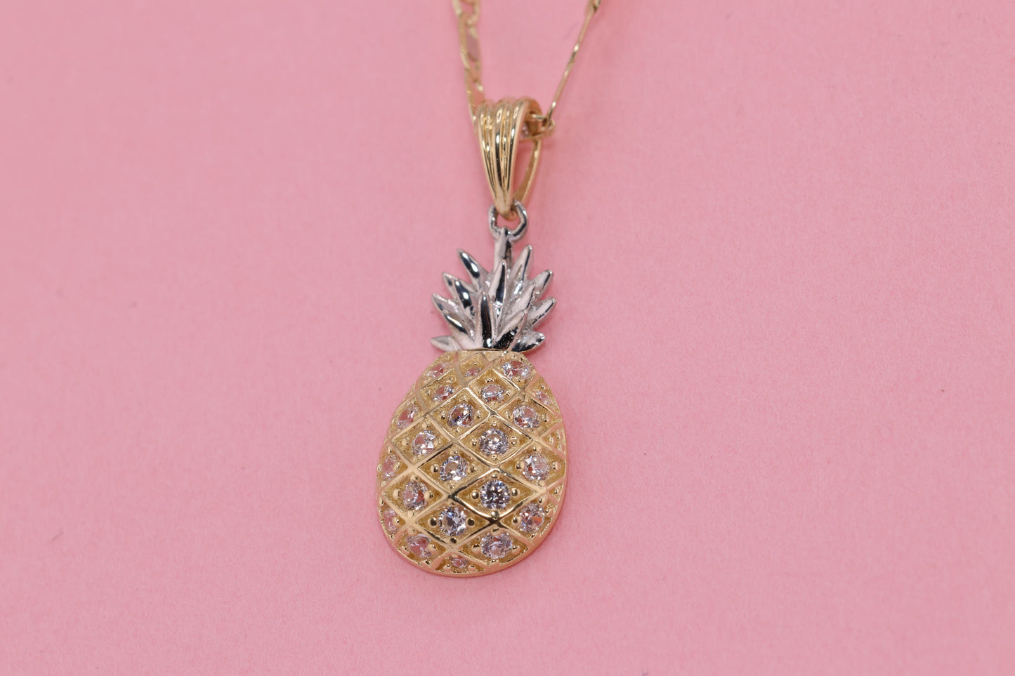 14k Real Gold CZ Pineapple Pendant