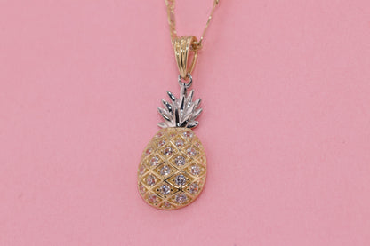 14k Real Gold CZ Pineapple Pendant