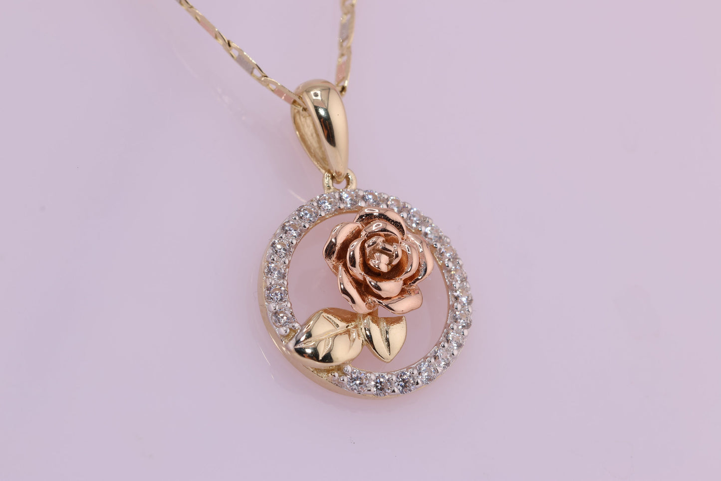 14k Pink Rose Gold CZ Pendant B