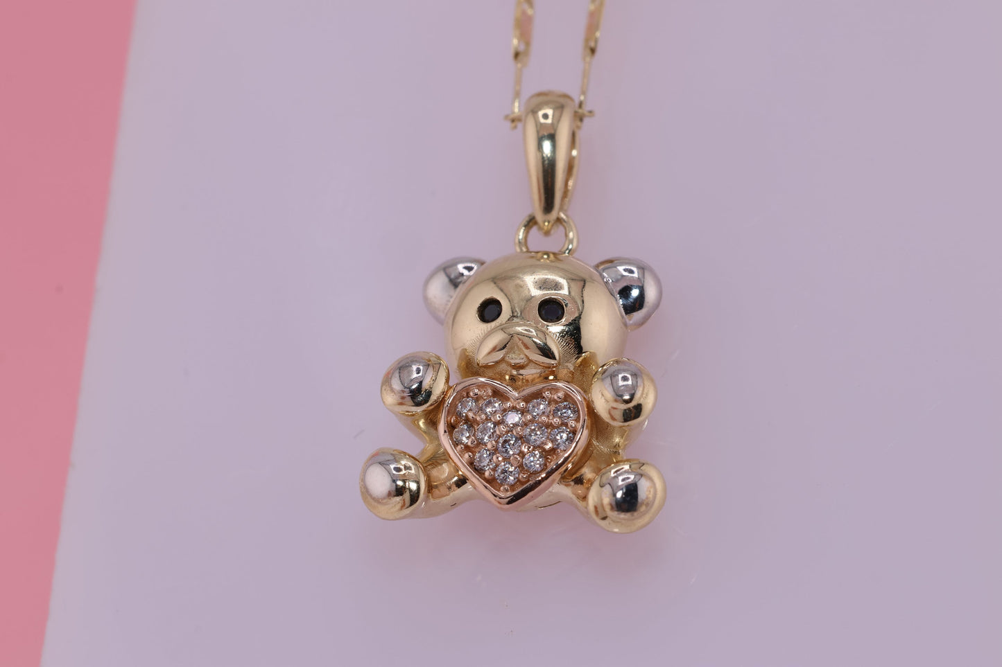 14K Real Gold CZ Teddy Bear Pendants