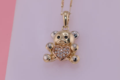 14K Real Gold CZ Teddy Bear Pendants