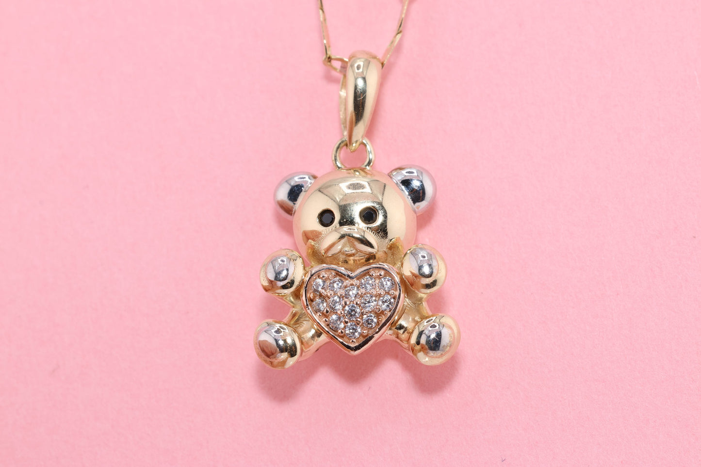 14K Real Gold CZ Teddy Bear Pendants