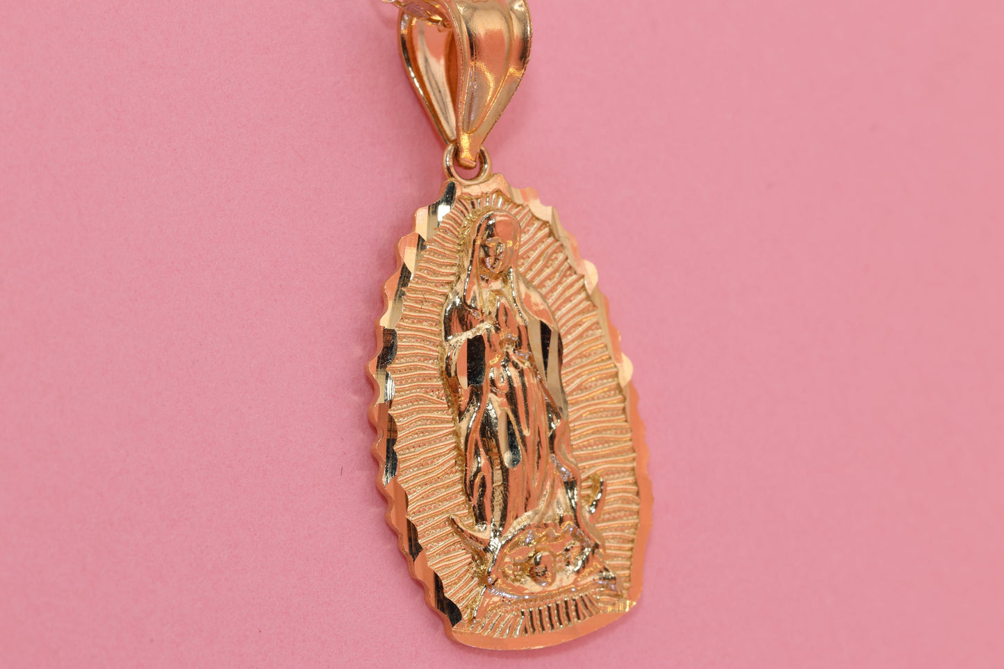 14k Solid Gold Virgin Mary Virgin Maria Lady Guadalupe Pendant R