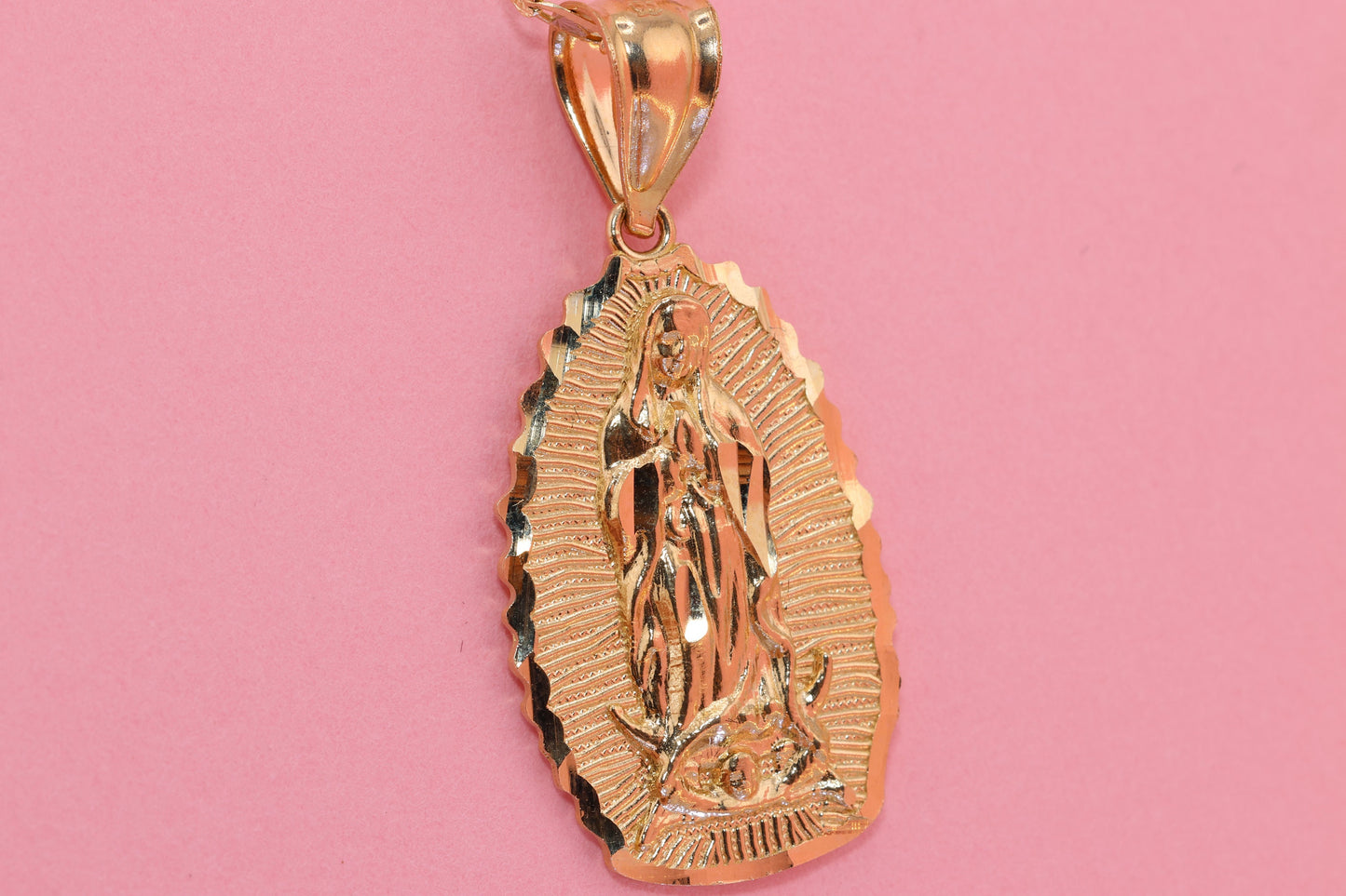 14k Solid Gold Virgin Mary Virgin Maria Lady Guadalupe Pendant R