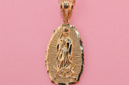 14k Solid Gold Virgin Mary Virgin Maria Lady Guadalupe Pendant R