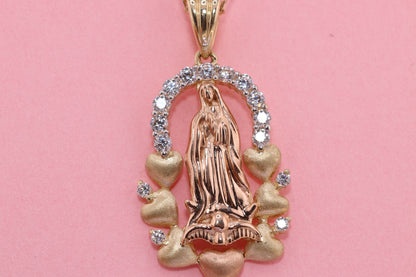 14k Solid Gold Virgin Mary Virgin Maria Lady Guadalupe Pendant Q