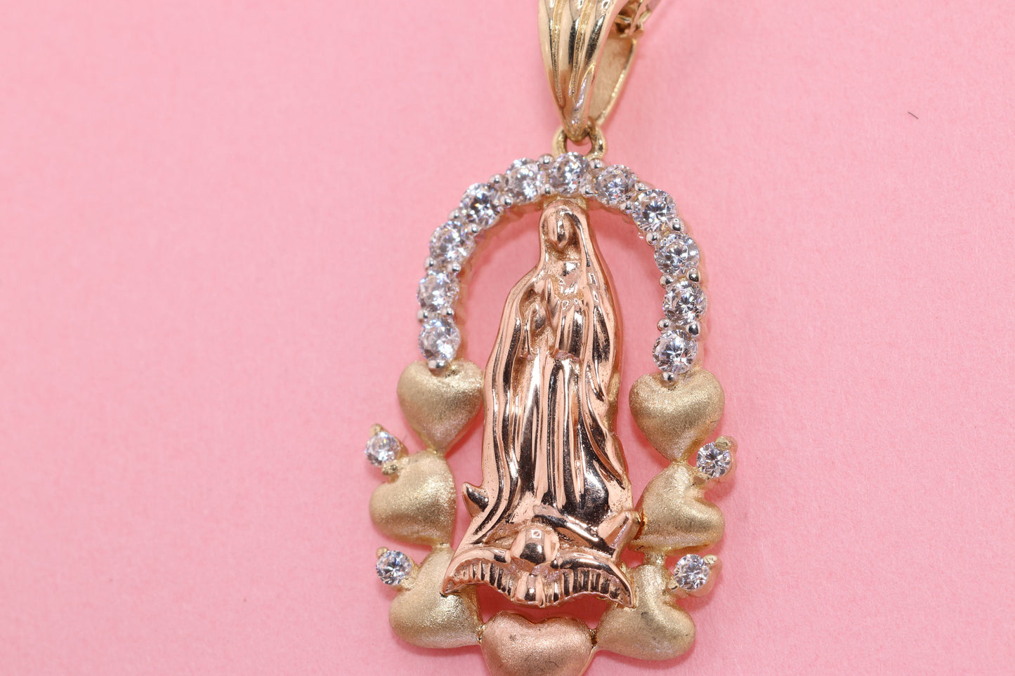 14k Solid Gold Virgin Mary Virgin Maria Lady Guadalupe Pendant Q