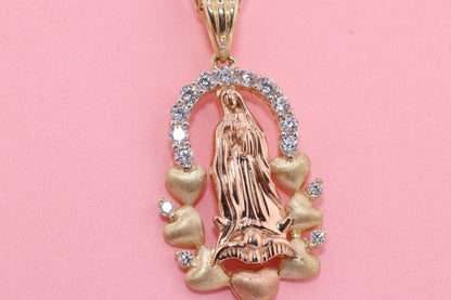 14k Solid Gold Virgin Mary Virgin Maria Lady Guadalupe Pendant Q