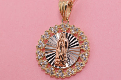 14k Solid Gold Virgin Mary Virgin  Maria Lady Guadalupe Pendant P