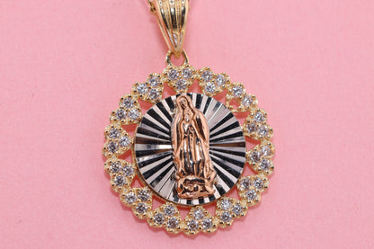 14k Solid Gold Virgin Mary Virgin  Maria Lady Guadalupe Pendant P