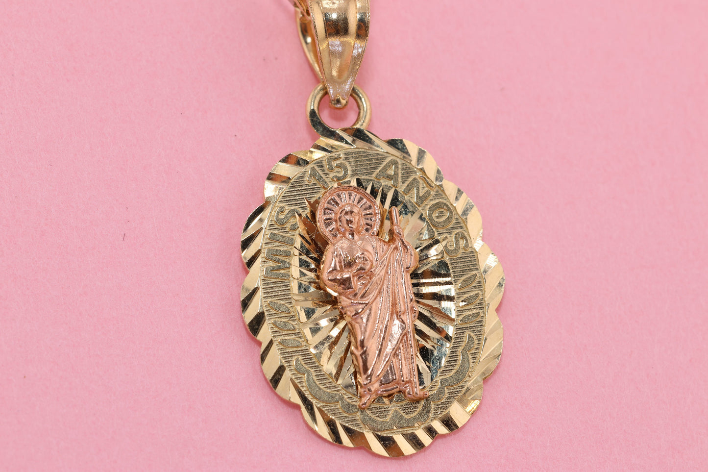 14k Solid Gold Virgin Mary Virgin Maria Lady Guadalupe Pendant O