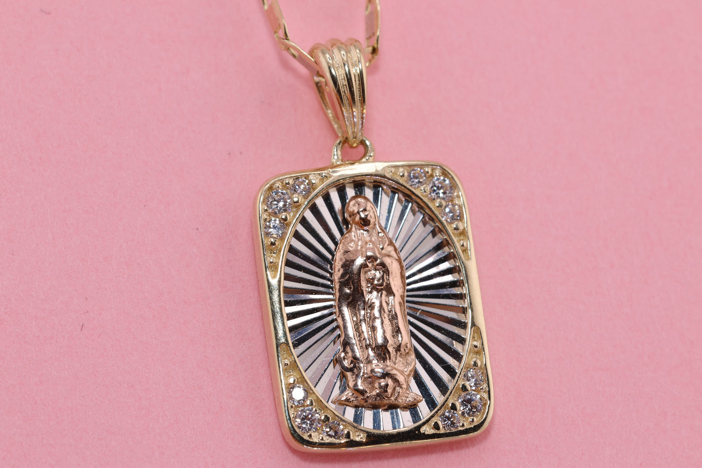 14k Solid Gold Virgin Mary Virgin Maria Lady Guadalupe Pendant N