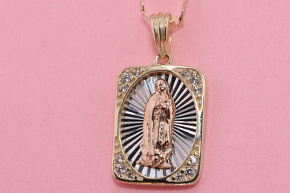 14k Solid Gold Virgin Mary Virgin Maria Lady Guadalupe Pendant N