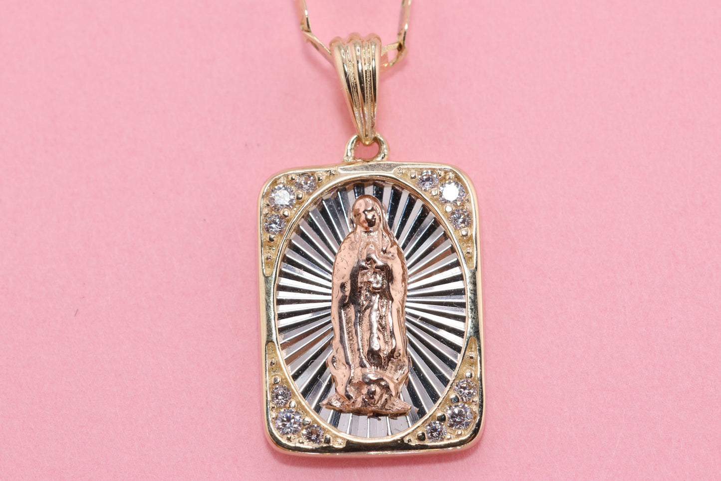 14k Solid Gold Virgin Mary Virgin Maria Lady Guadalupe Pendant N