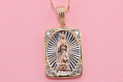 14k Solid Gold Virgin Mary Virgin Maria Lady Guadalupe Pendant N