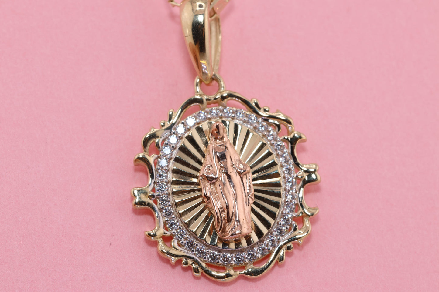 14k Solid Gold Virgin Mary Virgin Maria Lady Guadalupe Pendant M