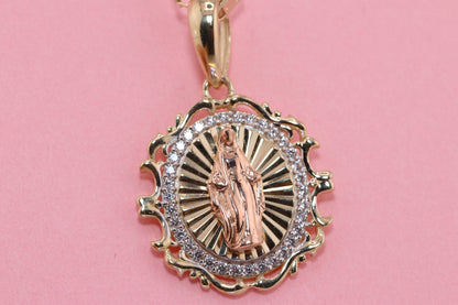 14k Solid Gold Virgin Mary Virgin Maria Lady Guadalupe Pendant M