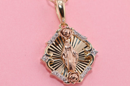 14k Solid Gold Virgin Mary Virgin Maria Lady Guadalupe Pendant L