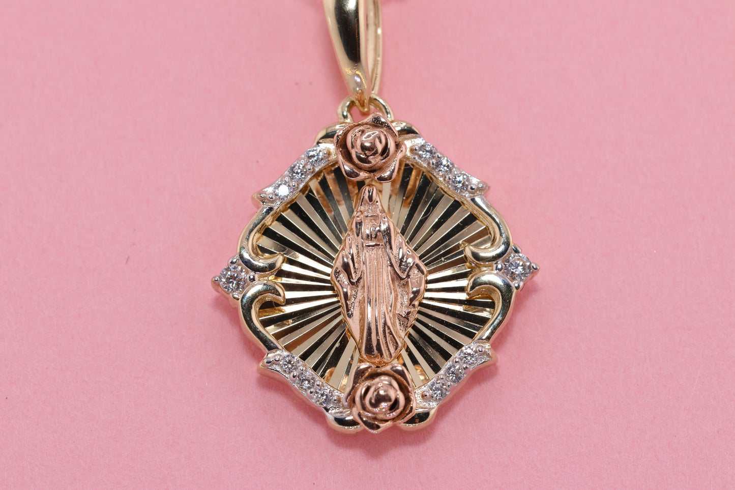 14k Solid Gold Virgin Mary Virgin Maria Lady Guadalupe Pendant L