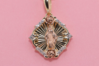 14k Solid Gold Virgin Mary Virgin Maria Lady Guadalupe Pendant L