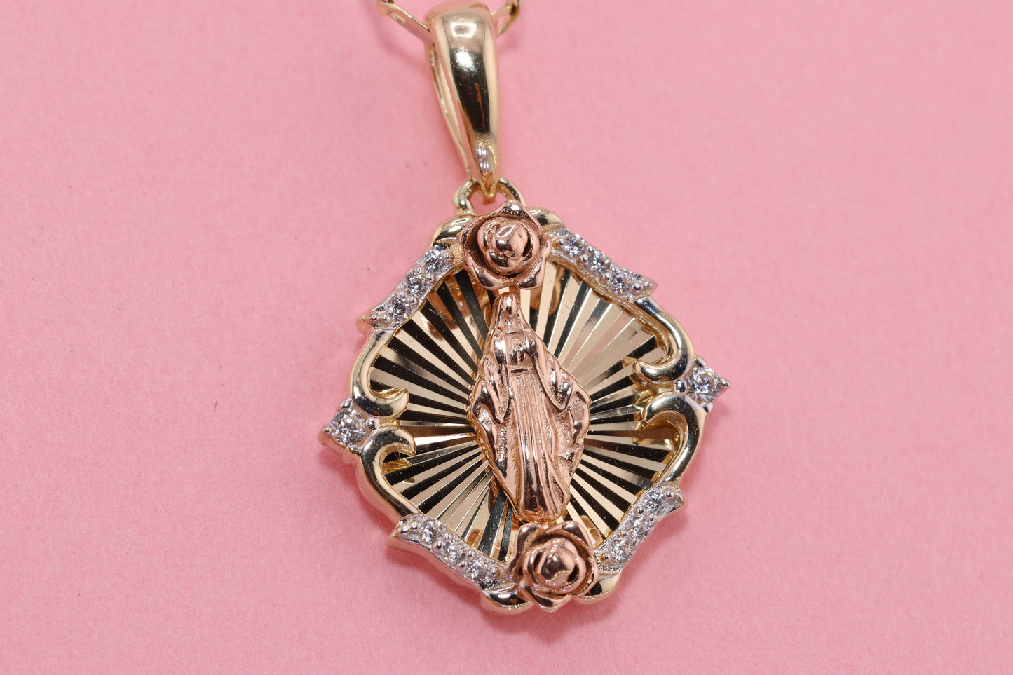 14k Solid Gold Virgin Mary Virgin Maria Lady Guadalupe Pendant J