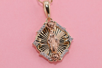 14k Solid Gold Virgin Mary Virgin Maria Lady Guadalupe Pendant J