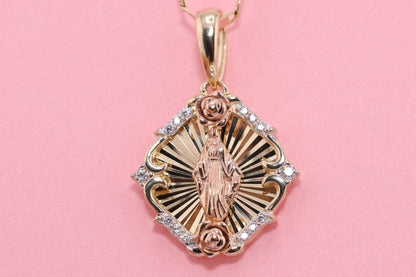 14k Solid Gold Virgin Mary Virgin Maria Lady Guadalupe Pendant J