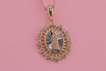 14k Solid Gold Virgin Mary Virgin Maria Lady Guadalupe Heart Pendant E