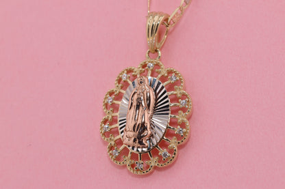 14k Solid Gold Virgin Mary Virgin Maria Lady Guadalupe Heart Pendant D