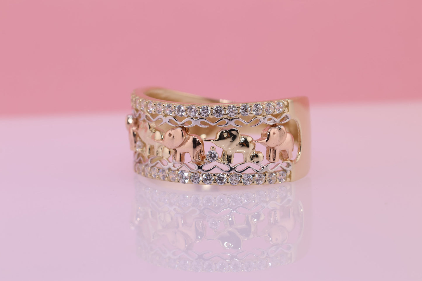 14k Gold Elephant CZ Ring