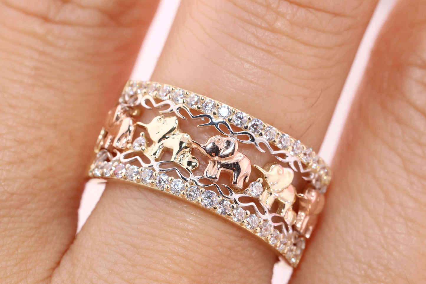 14k Gold Elephant CZ Ring