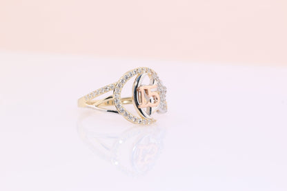 14K Gold 15 Anos Quinceanera Star and Moon Ring A