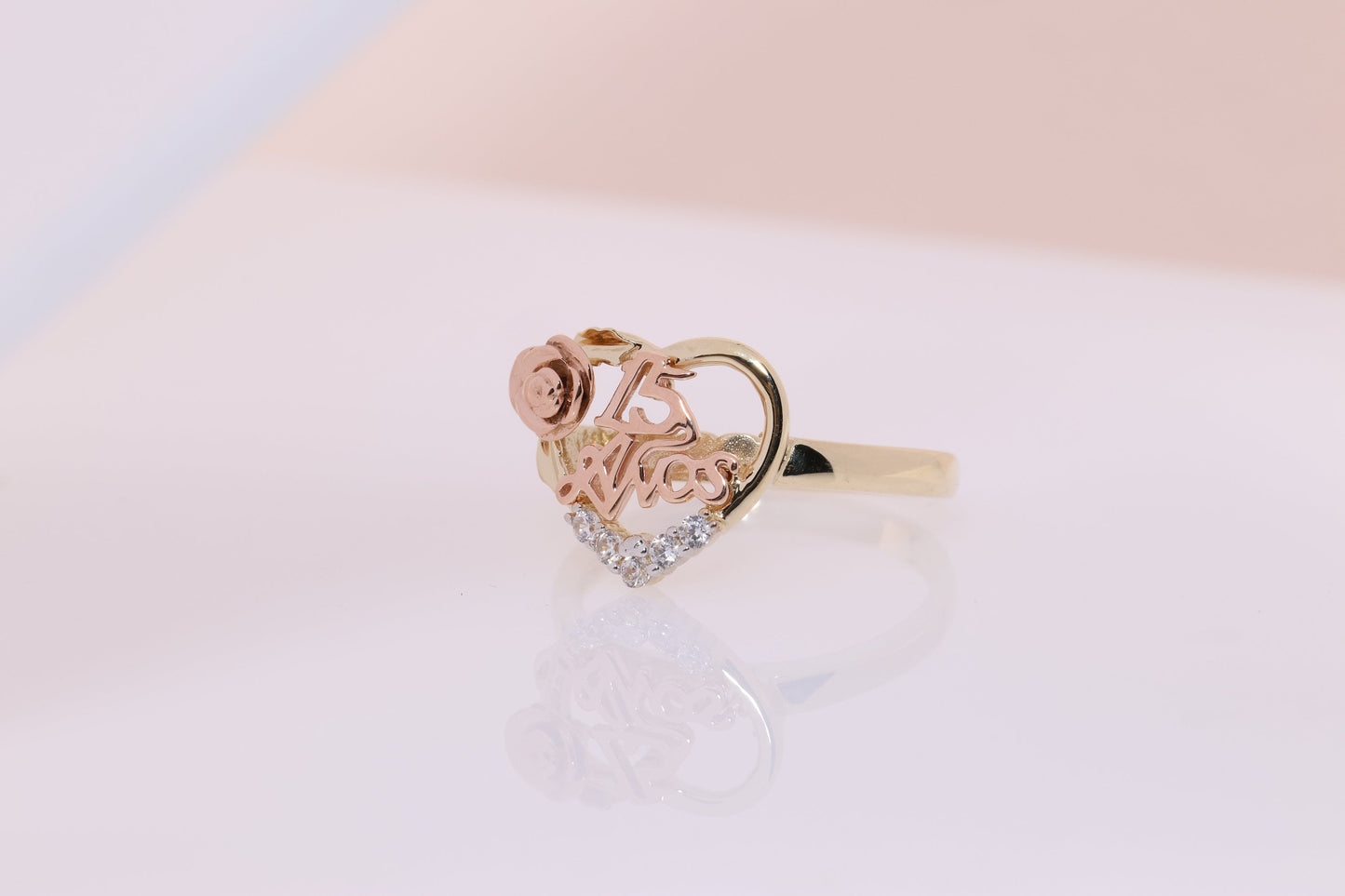 14K Gold 15 Anos Quinceanera Heart Rose Ring A