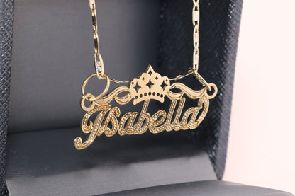 10K 14K Solid Real Gold Crown Name Personalized Pendant