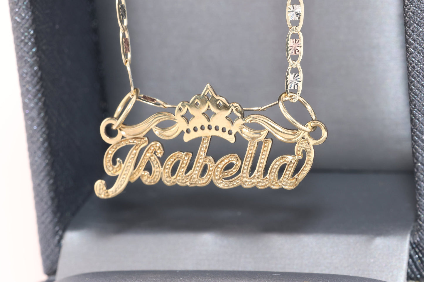 10K 14K Solid Real Gold Crown Name Personalized Pendant