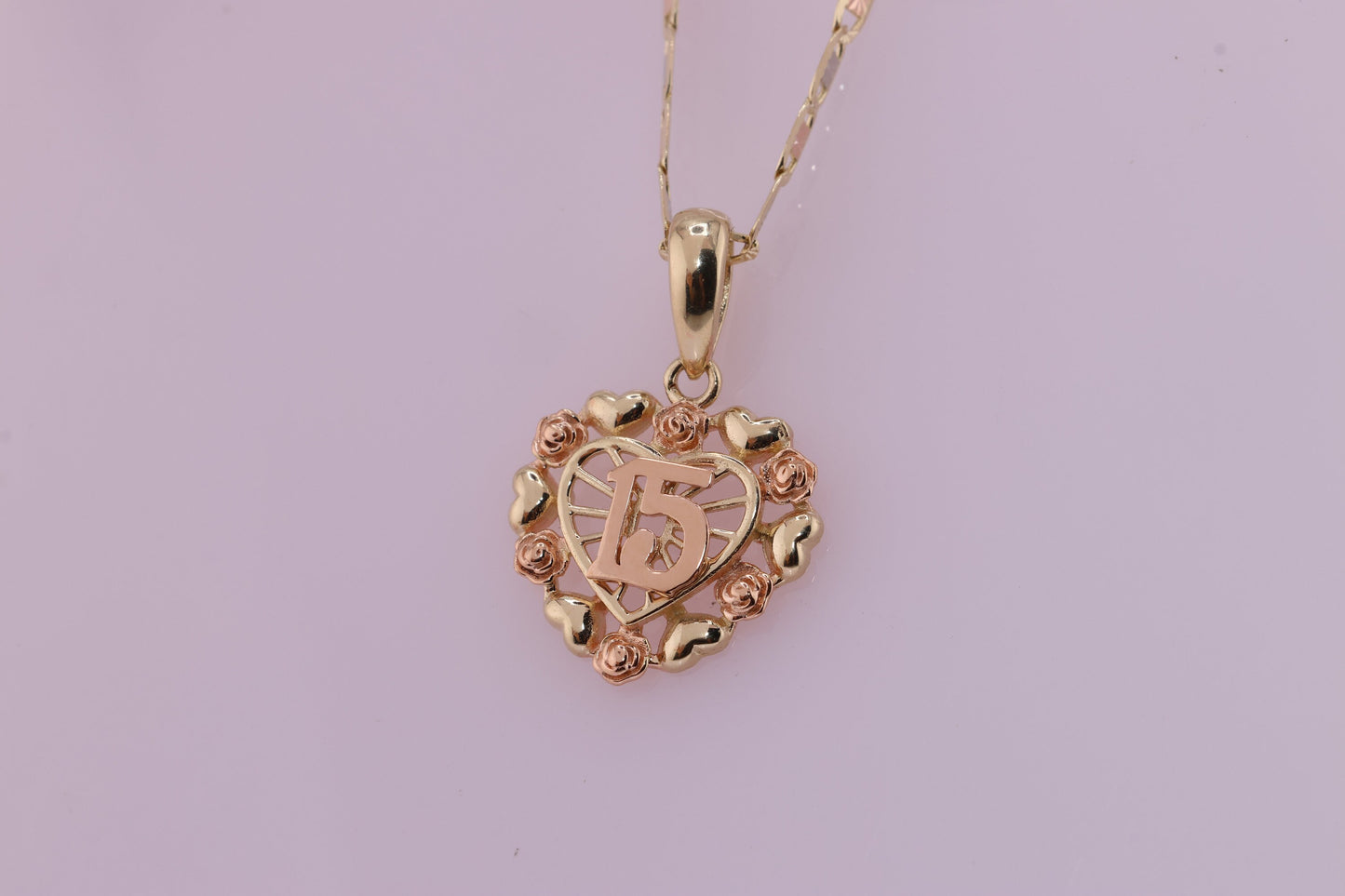 14K Gold Tiny 15 Anos Quinceanera Pendant I