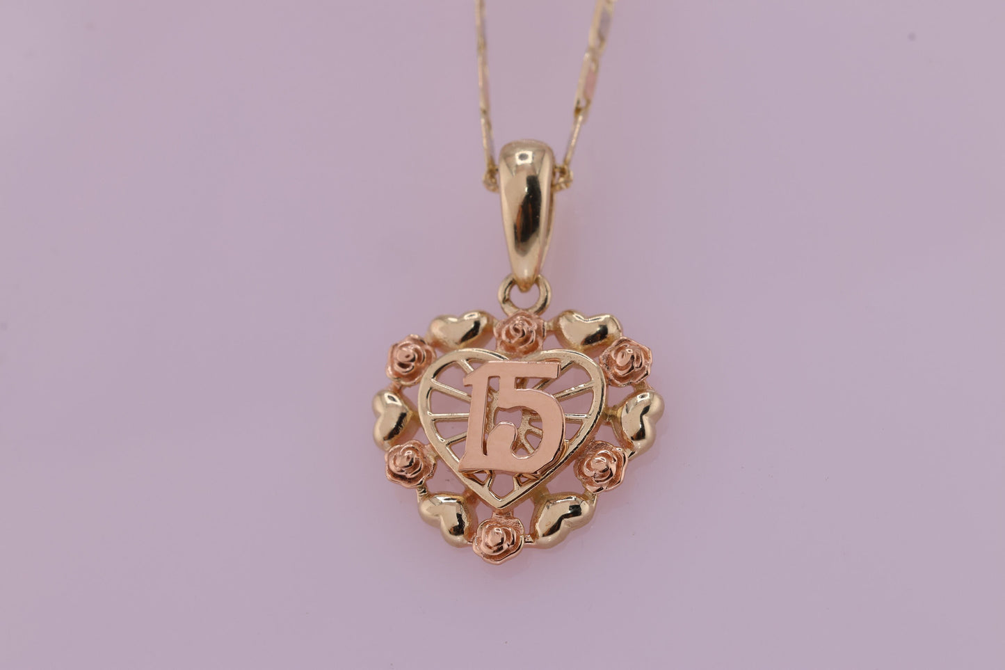 14K Gold Tiny 15 Anos Quinceanera Pendant I