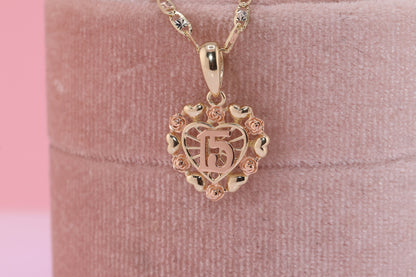 14K Gold Tiny 15 Anos Quinceanera Pendant I