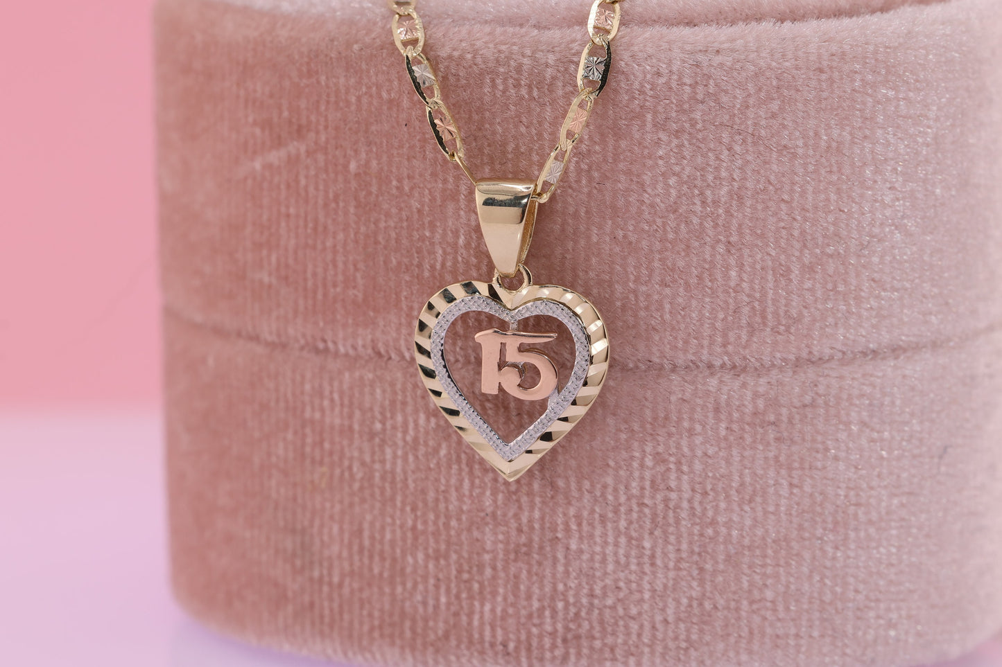 14K Gold 15 Anos Quinceanera Pendant H