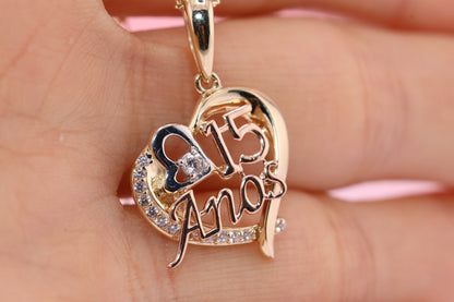 14K Gold 15 Anos Quinceanera Pendant G