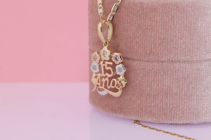 14K Gold 15 Anos Quinceanera Pendant E