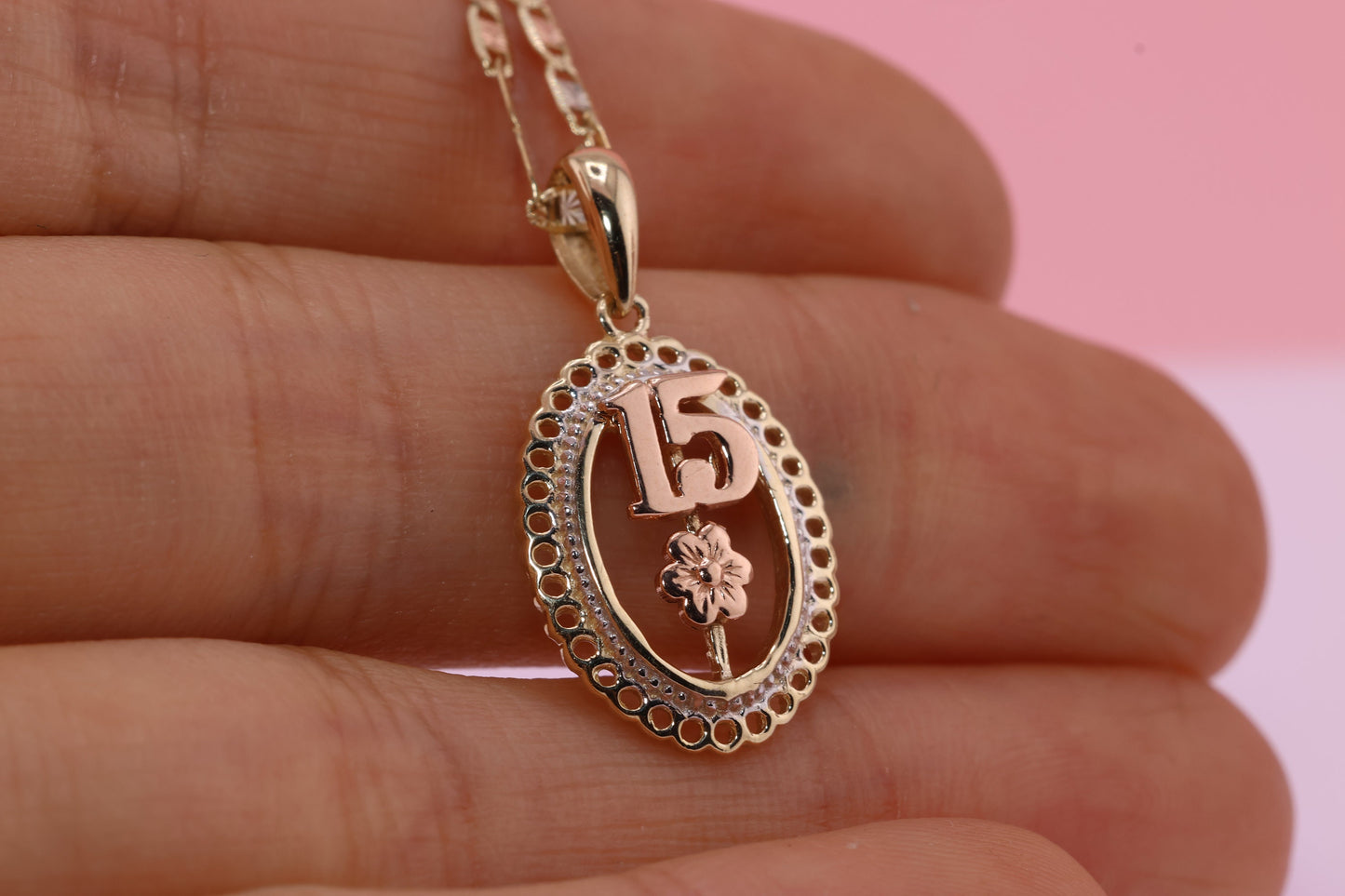 14K Gold 15 Anos Quinceanera Pendant C