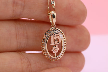 14K Gold 15 Anos Quinceanera Pendant C