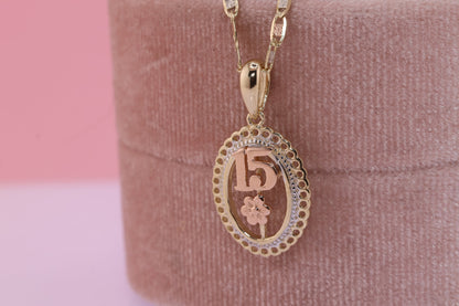 14K Gold 15 Anos Quinceanera Pendant C