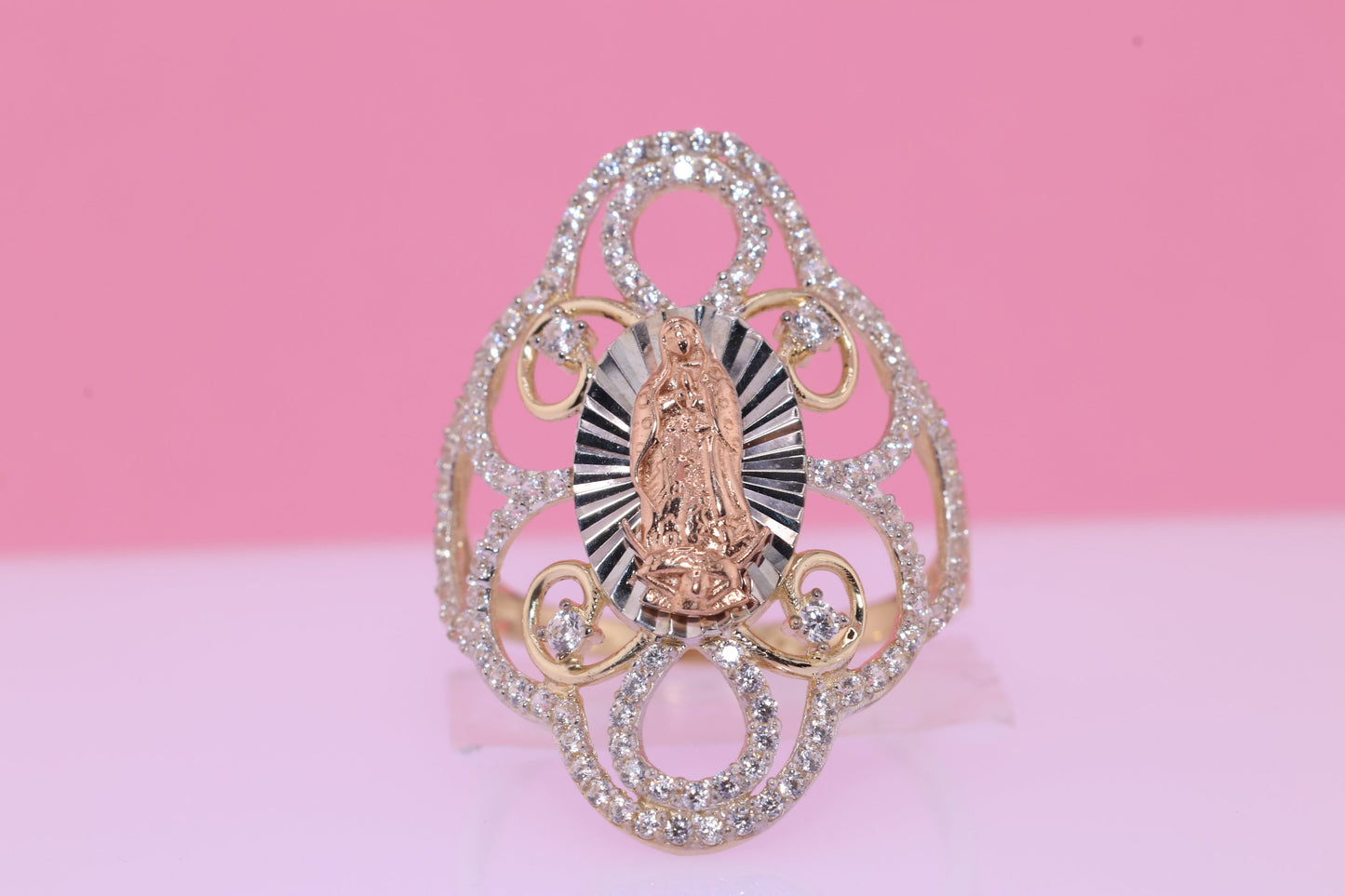 14k Solid Gold Virgin Mary Virgen Maria Lady Guadalupe Ring T