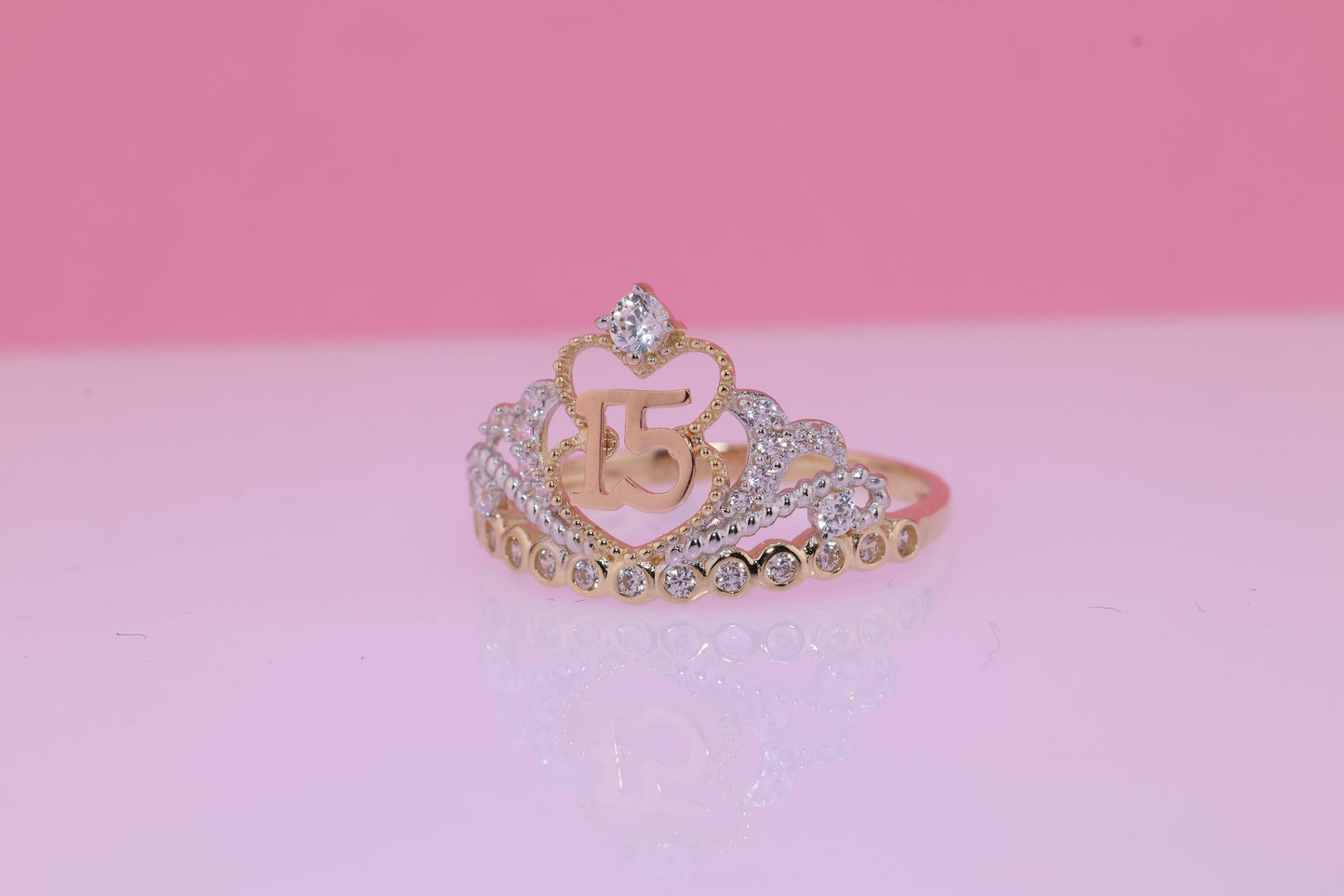 14K Gold 15 Anos Quinceanera Crown Ring X